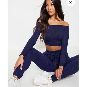 Navy Mark Bardot Knit Set